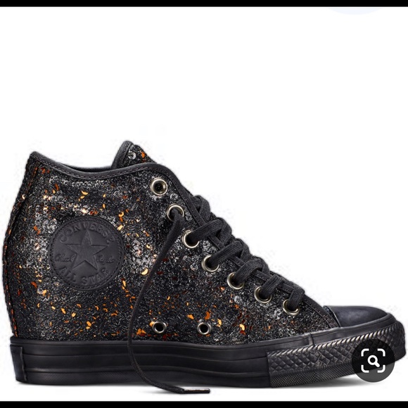 black sequin wedge sneakers
